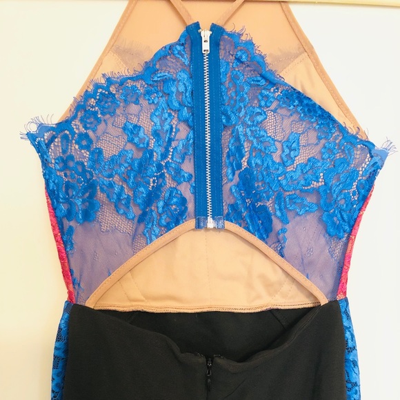 Topshop Color Block Lace Mini Dress - Picture 3 of 3